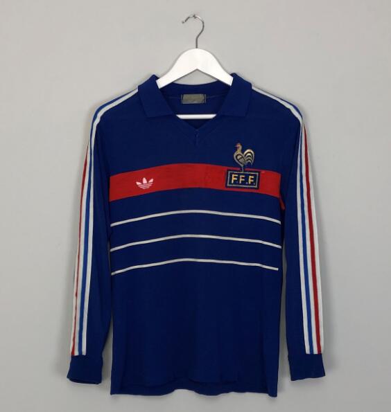 1984-86 France Retro Long Sleeve Home Kit Soccer Jersey